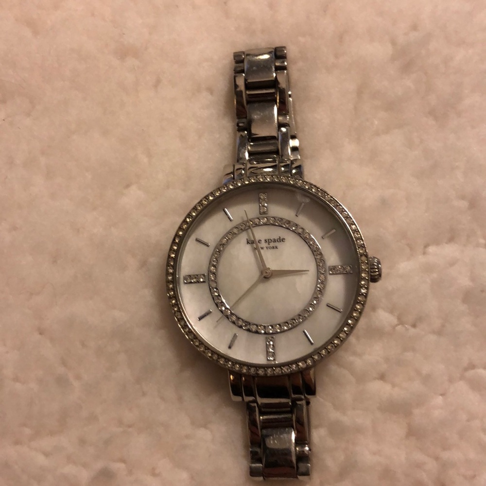 Silver Kate Spade watch with pearl face & crystals